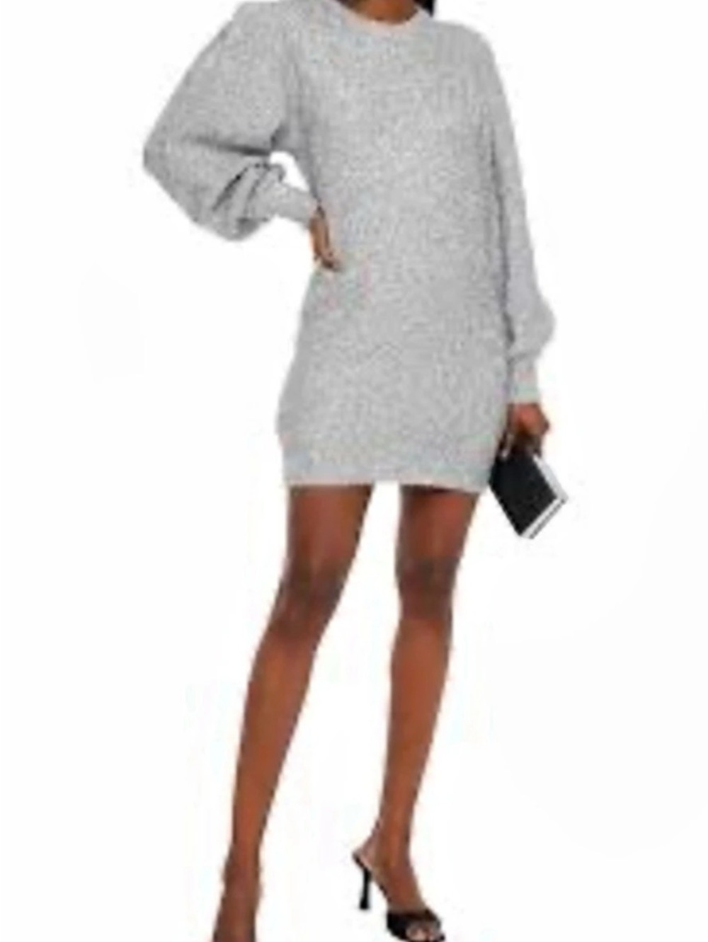 Ronny Kobo Sisilia Metallic Mini Sweater Dress Gray